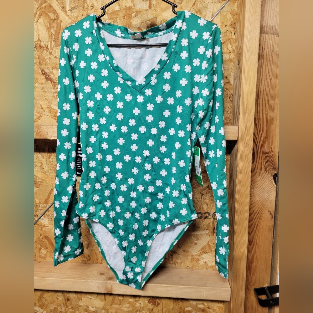 Tipsy Elves NWT Green Clover Long Sleeve Bodysuit Size Various